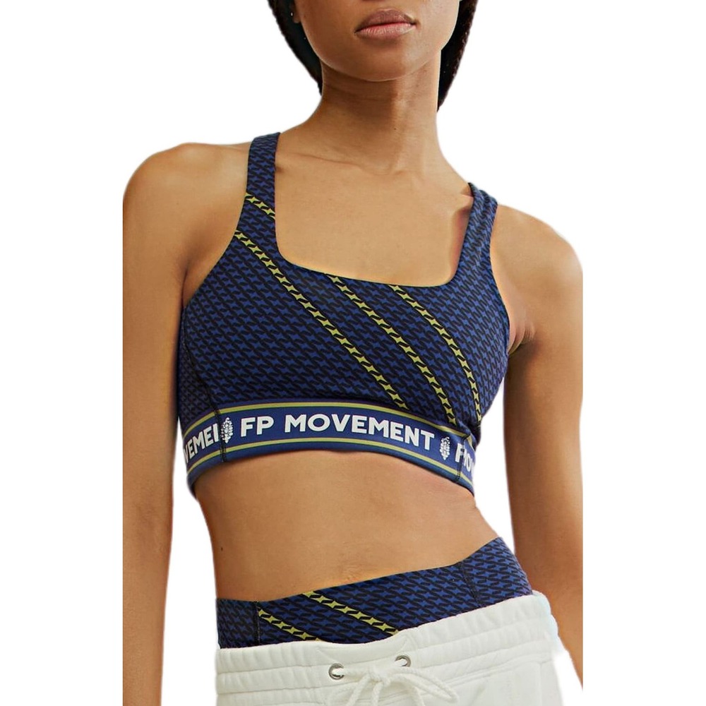 Free People FP Movement Never Better Sports Bra Women S Blue BlackActivewear NWT